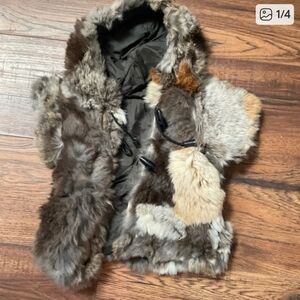& Other Stories Kids Faux Fur Patchwork Hooded Coat - Brown Multi